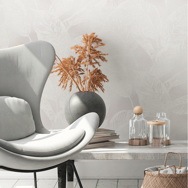 tapet-ecologic-cu-motiv-vegetal-alb-gri - decor
