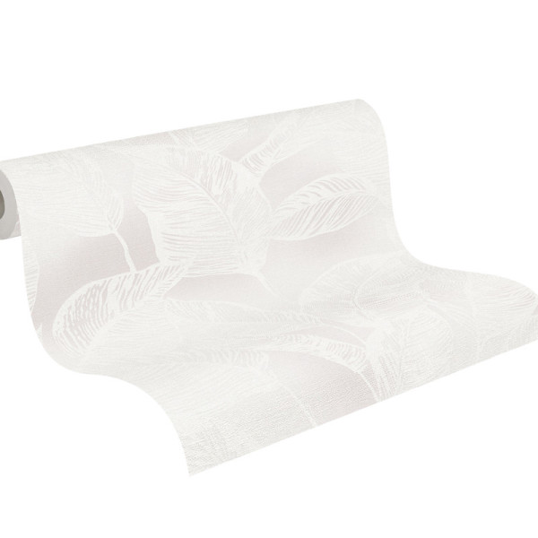 Tapet ecologic cu motiv vegetal alb-gri