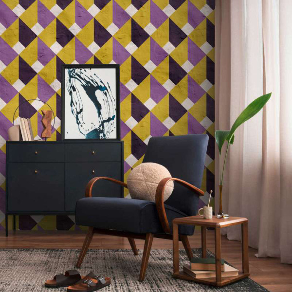 Fototapet retro geometric galben-mov