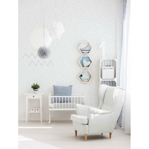 Tapet bleu cu buline multicolore