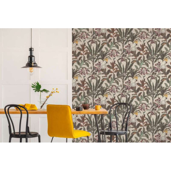 Tapet exotic vintage Kakadu crem-verde