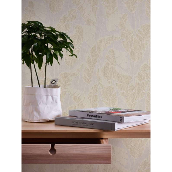 Tapet frunze palmier Jade alb-crem