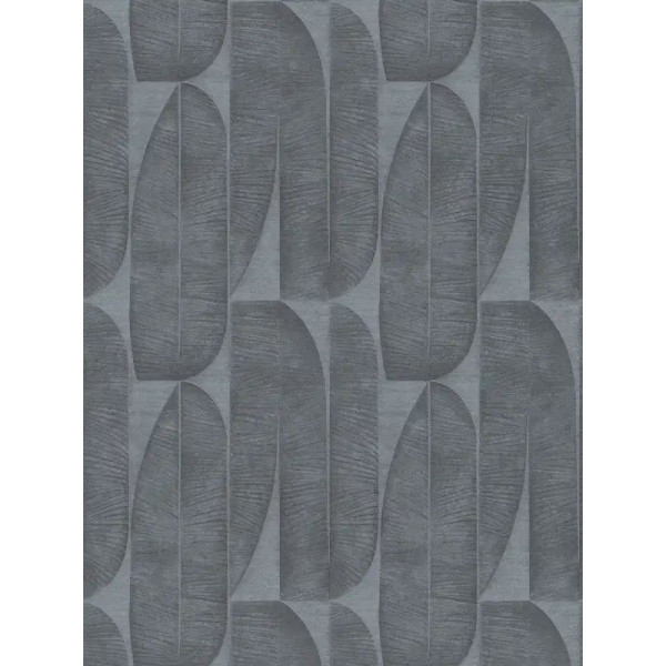 Tapet geometric Frunze de palmier antracit