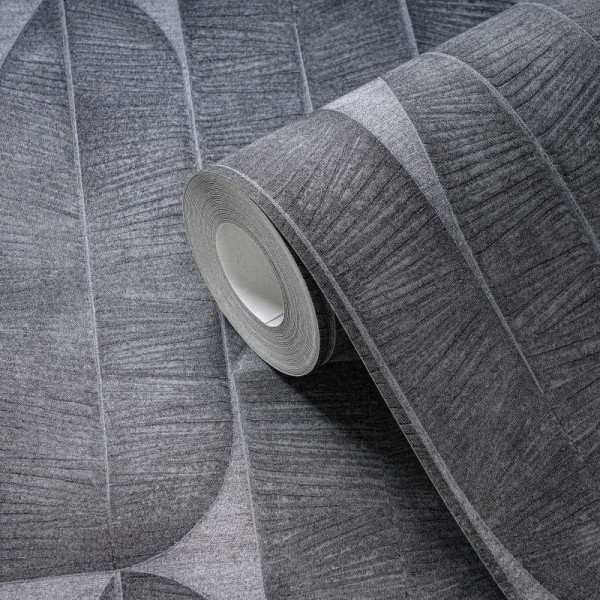Tapet geometric Frunze de palmier antracit