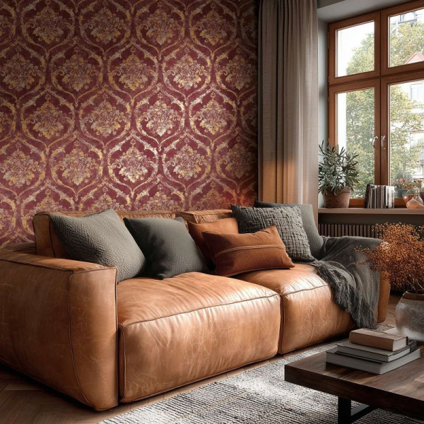 Tapet baroc texturat rosu