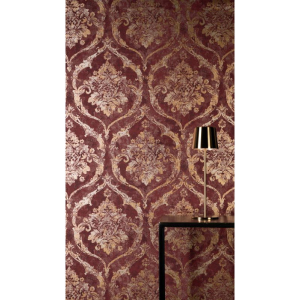 Tapet baroc texturat rosu