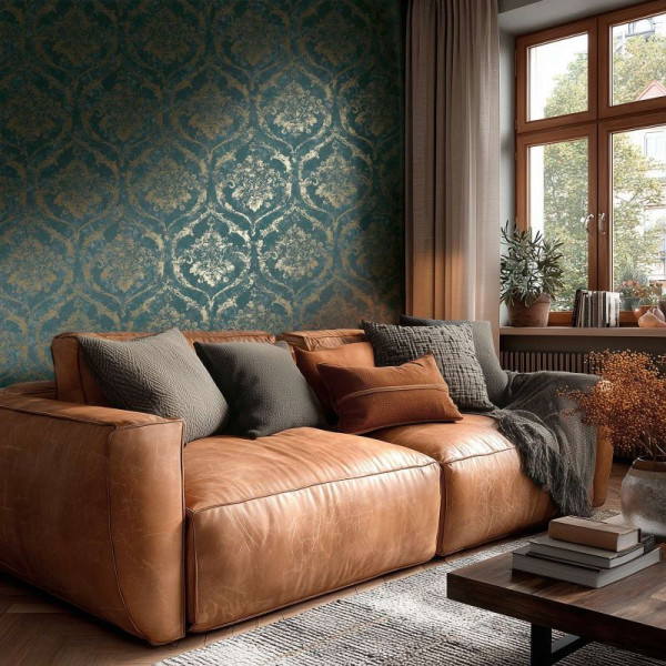 Tapet baroc texturat verde