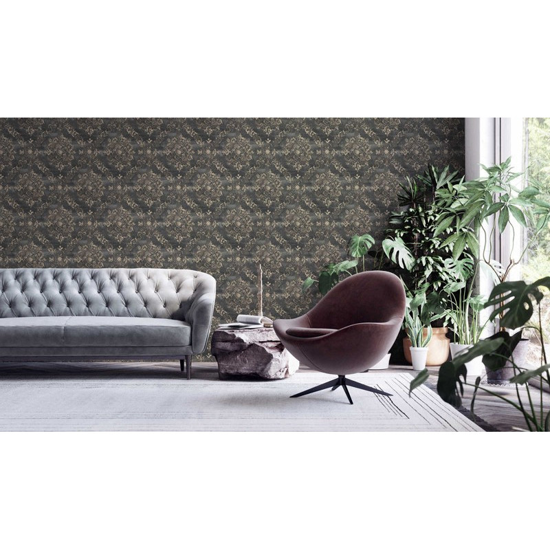 tapet-baroc-imitatie-textil-negru-ambient