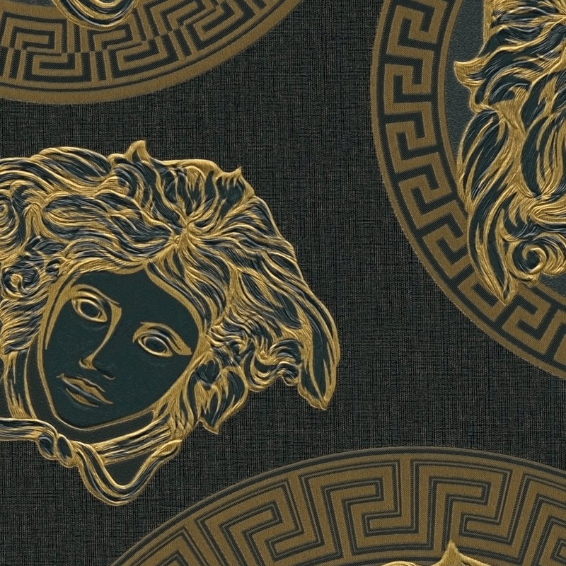 tapet-medusa-negru-auriu-versace-detaliu
