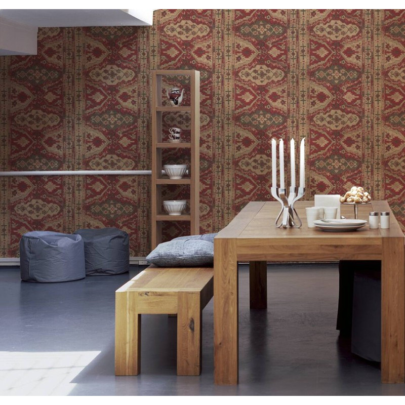 tapet-rustic-etno-rosu-bej-ambient