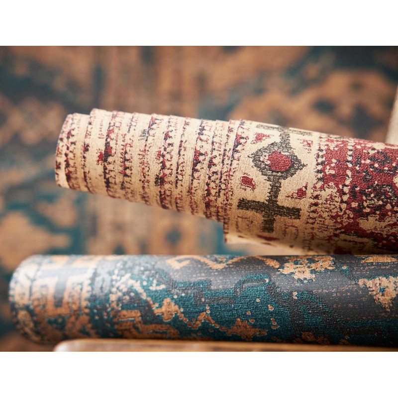 tapet-rustic-etno-rosu-bej-detaliu