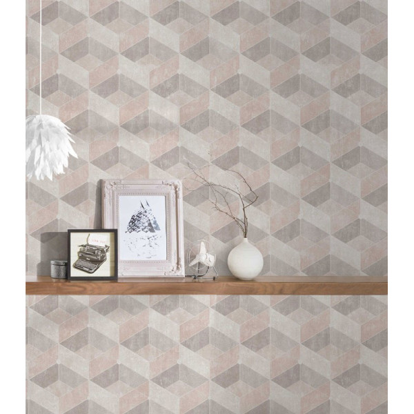 tapet-geometric-retro-crem-ambient