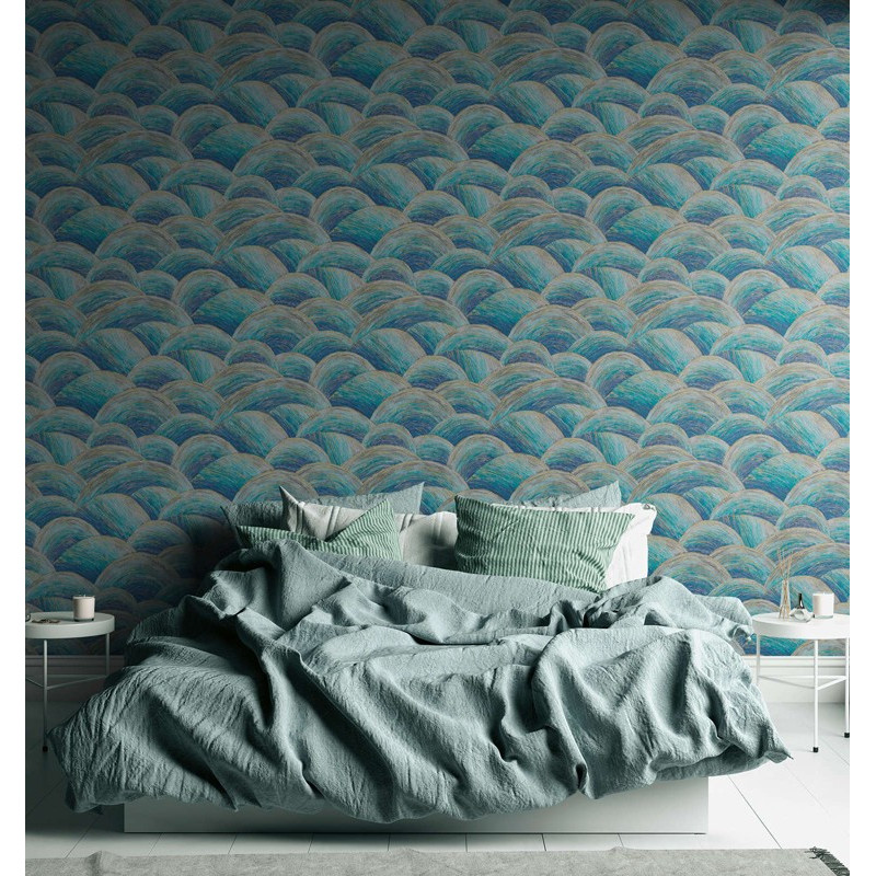 tapet-design-valuri-albastru-auriu-ambient