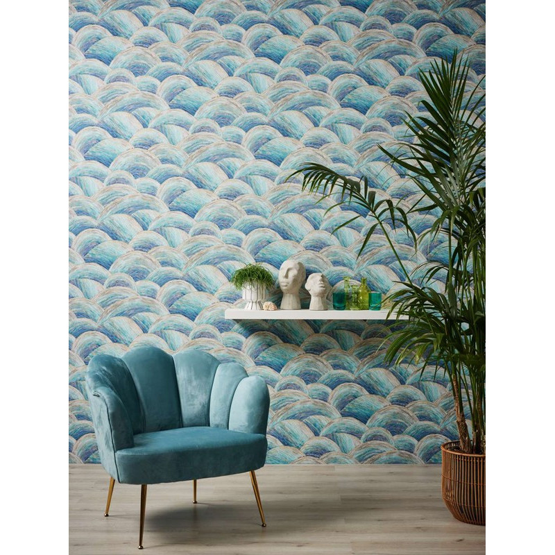 tapet-design-valuri-albastru-auriu-ambient