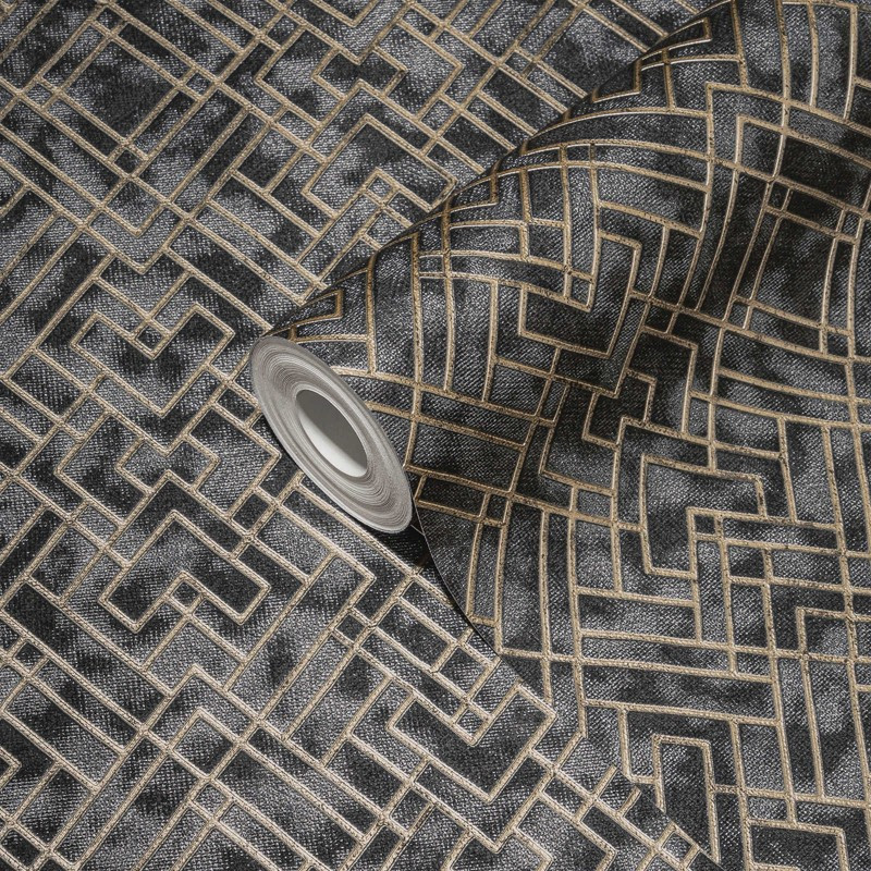 tapet-art-deco-negru-auriu-detaliu