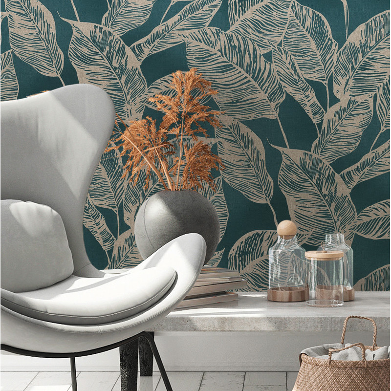 tapet-ecologic-cu-motiv-vegetal-albastru-ambient